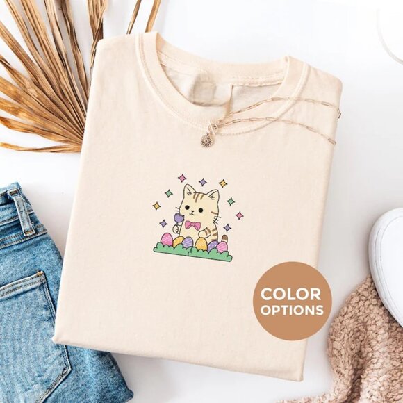 Tops - Easter Cat Shirt, Kitten Easter Tee, Cat Lover Shirt Gift
